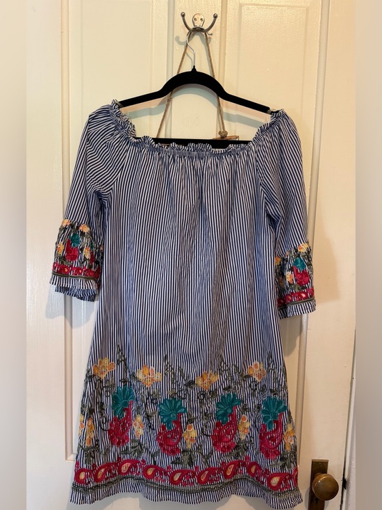 Ryan Michael Dresses & Skirts - Ryan Michael Embroidered Striped Boho Dress M